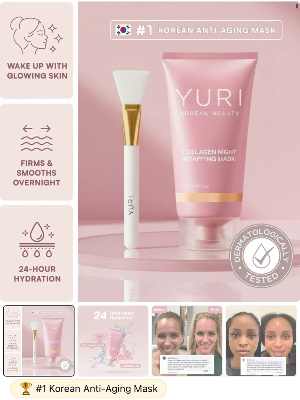 BNIB, YURI Korean beauty collagen night mask